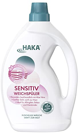 HAKA Sensitiv Weichspüler, 2L (66 Waschladungen), extra flauschige Wäsche, ideal für Allergiker, Babys & empfindliche Haut, vegan