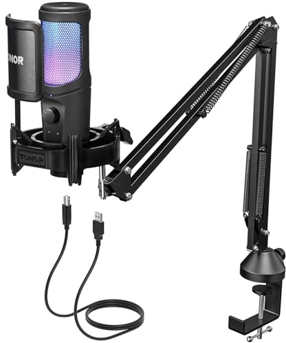 USB Gaming Mikrofon, PC Streaming Mirophone Podcast Brodcasting Mikro, Mic mit Stummschaltung Armständer, Nierenkondensatormikrofon für PS4/5 Gamer YouTube Twitch Studio, mikrophon mit Arm TC40 RGB