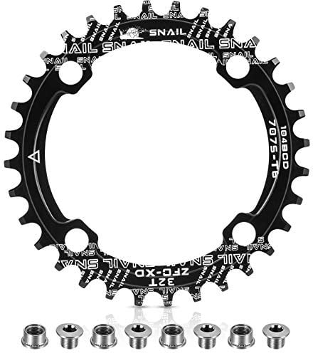 BOAO Kettenblatt 104 BCD 32T 34T 36T 38T Schmaler, Breiter Einziger Kettenring mit 4 Stücke Kettenrad Schrauben für Rennräder, BMX MTB Fahrrad (Schwarz, 32T)