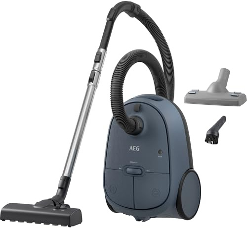 AEG CLEAN 6000 Staubsauger mit Beutel, Hohe Saugleistung, inkl. Zusatzdüsen, 55 % Recyclingkunststoff, für Haustierbesitzer, Reinigen von Polstern, 12 m Aktionsradius, 850 W, Blau, AB61C2DBS