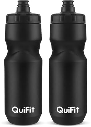 QuiFit Sport Trinkflasche BPA-frei, Fahrradflasche 2er Pack, Auslaufsicher, Sportflasche 710ml Passt Zu Den Meisten Fahrrad Flaschenhalter für Reiten, Fahrrad, Fitness(Black+Black(2pcs))