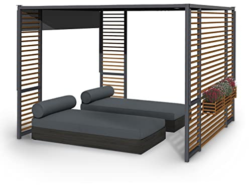 Blumfeldt Pergola, Pavillons Wasserdicht, Stabil & Winterfest, Windichte Aluminium Pergola Freistehend, Terrassenüberdachung Gazebo, Metall-Pavillon mit 1,5W Solar-LEDs, UV50+, 3x3 m