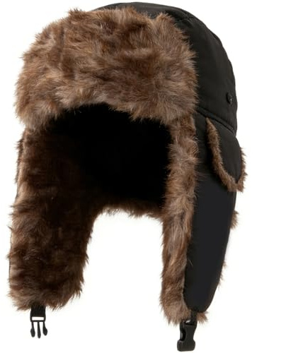 NONMON Unisex Winter Fliegermütze mit Ohrenklappen, Warme Kunstfellmütze Bomber Hut Damen Herren Trappermütze wasserdichte Schneedichte Winddichte für Skifahren Outdoor Aktivitäten - Schwarz