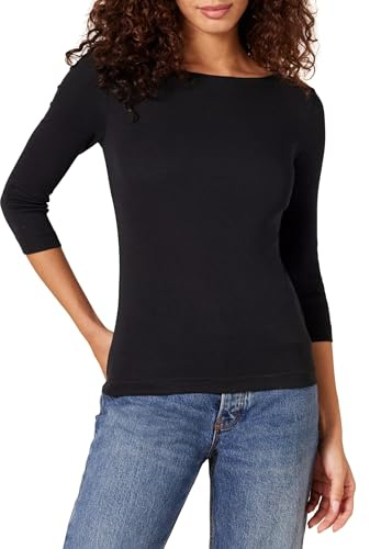 Amazon Essentials Damen Bateau-Ausschnitt T-Shirt mit 3/4-Ärmeln, Schmale Passform, Schwarz, 3XL-4XL