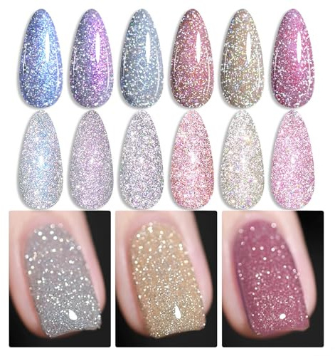 BORN PRETTY UV Nagellack Glitzer, Reflechissant Funkelnd Shellac, Pastell Bungee, Nagel Art Maniküre Lack 6 Farben