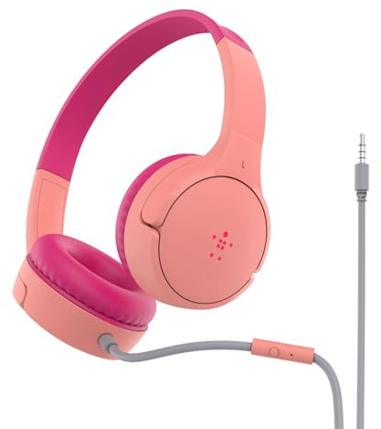 Belkin Sound Form Mini On-Ear-Kopfhörer mit Kabel für Kinder, Mit integriertem Mikrofon für die Schule, Für Reisen, Zum Spielen, Für Geräte mit 3,5-mm-Klinkenanschluss, Rosa, One Size