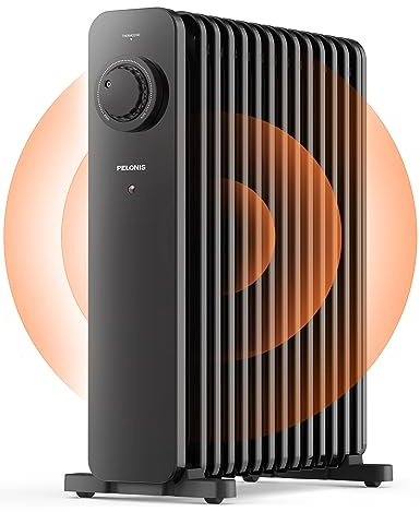 PELONIS 2500W Ölradiator Energiesparend, 13 Rippen Elektroheizung, Mobile Elektro Heizkörper mit Thermostat, 3 Heizstufen und Überhitzungsschutz, Radiator Heizung Elektrisch, Schwarz