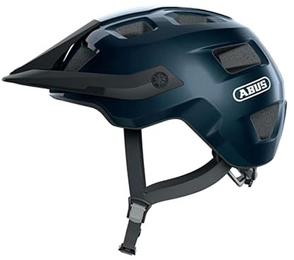 ABUS MTB-Helm MoTrip - robuster Fahrradhelm mit höhenverstellbarem Schirm für Mountainbiker - individuelle Passform - Unisex - Blau Glänzend, M, M (54-58 cm)