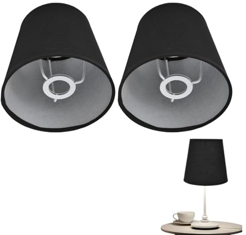 2 Stück Kleine Lampenschirme Aufstecken, Barrel Lampenschirm Modern Simple Clip on Stoff Lampshades Nachttisch Lampenschirm Wandleuchte Kronleuchter Lampenschirme Stoff Lampenschirm (Schwarz)