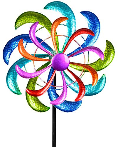 Formano Farbenfrohes Windrad 124x30 cm Gartenstecker Windspiel Gartendeko Blumenstecker