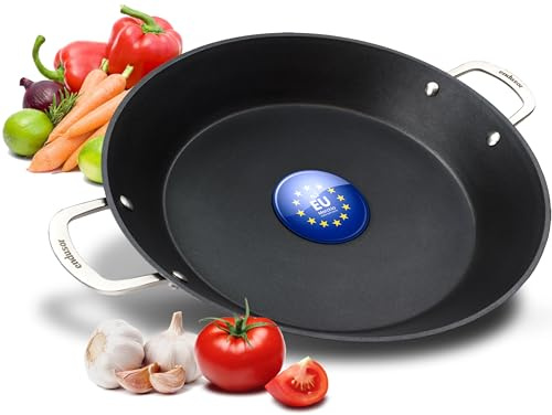 endusor Paella Pfanne INDUKTION Ø 38cm mit Antihaft-Beschichtung | 6-8 Personen | alle Herdarten + Backofen + Gasgrill | Professionelle Paellapfanne aus hochwertigem Aluminium