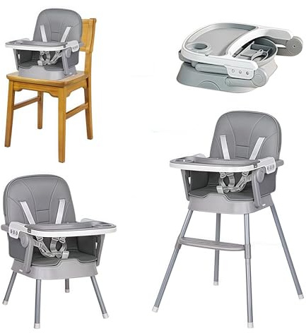 MoLi Hochstuhl Baby mit Drei Modi, Kinderhochstuhl für Babys und Kleinkinder, Verstellbar und Leicht Zusammenklappbar Baby Hochstuhl, Hochstühle mit Rutschfestem Pedal (8123 Grey)