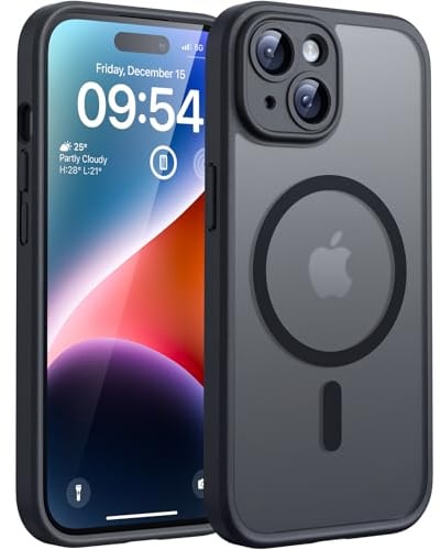 TOCOL für iPhone 14 Hülle für Magsafe, Vollständiger Kameraschutz Stoßfest Kratzfest Transluzente Rückseite Magnetisch Handyhülle für iPhone 14 Case, Schwarz