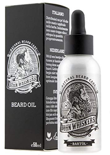 John Whiskers Bartöl Made in Germany - 50ml - beste Qualitätsöle für einen weichen und gesunden Bart - Vegan & süßlich herber Duft