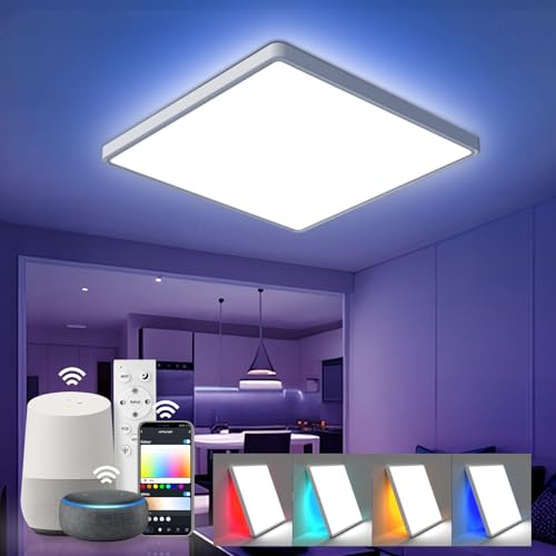 OTREN Led Deckenleuchte Dimmbar 36W, Quadrat Deckenlampe mit RGB Farbwechsel Hintergrundbeleuchtung, 3240LM Flach Panel Lamp für Badezimmer Wohnzimmer Schlafzimmer, IP44, Ø30CM