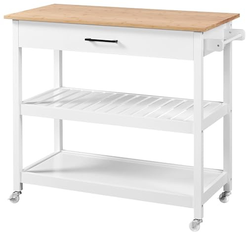 Yaheetech Servierwagen mit Schublade Küchenwagen mit 2 Ablagen Rollwagen Küchenrollwagen mit 4 Rollen Küchenregal Bewegliche Kücheninseln Beistelltisch 51 x 101,5 x 92 cm, weiß