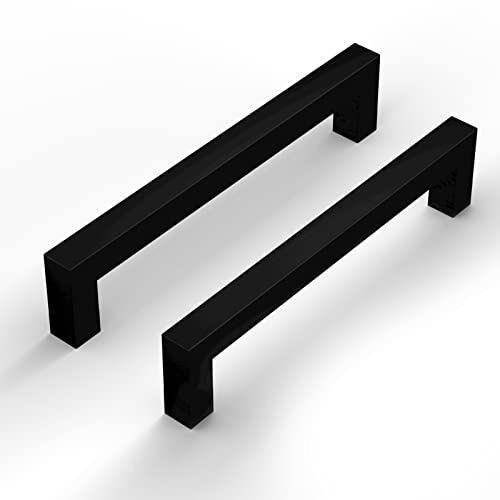 LONTAN 2 Stück Möbelgriffe Schwarz - 128mm Lochabstand Edelstahl Griffe für Küchenschränke, Modern Schrankgriffe Schwarz für Schubladen und Schrank