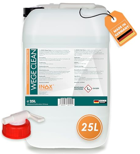 INOX® - Effektives Wege Clean Steinreiniger 25L | Intensiv außen | Grünbelagentferner, Algen-, Flechten- & Moosentferner | Reinigt Stein, Beton, Fliesen & Fassaden