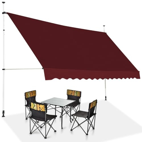 RELAX4LIFE Klemmmarkise 400 cm breit, Markise Balkon ohne Bohren, Höhenverstellbare Balkonmarkise mit Handkurbel, Sonnenschutz für Terrasse Balkon Veranda (400x175cm, Weinrot)