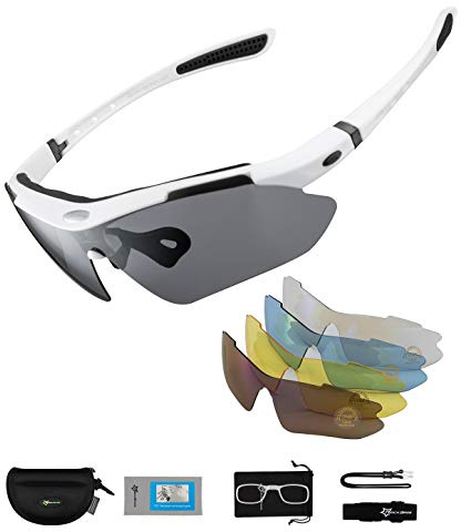 ROCKBROS Fahrradbrillen Polarisierte Sonnenbrille mit 5 Wechselgläsern Damen Herren Sportbrillen Radbrille für Outdoor-Sport Radfahren Laufen Angeln