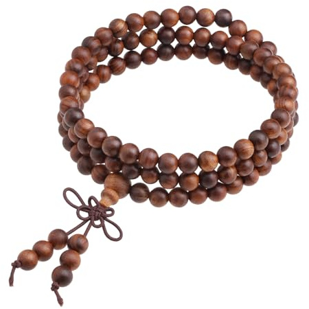 mookaitedecor elastisches Holz Armband mit 108 Perlen, Buddhistische Tibetische Gebetskette, Buddha Mala Kette Halskette für Yoga & Meditation