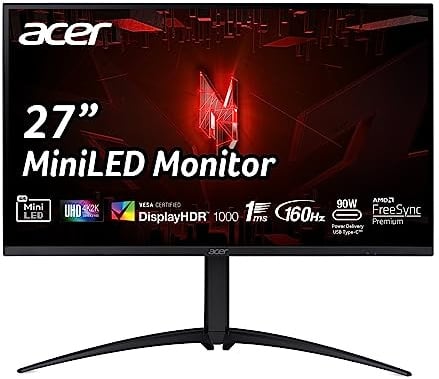 Acer Nitro XV275KP3 Gaming Monitor 27 Zoll (68,6 cm) 4K, 160Hz | 27 Zoll (68,6 cm Bildschirm) 4K, MiniLED, 160Hz, 1ms (GTG), HDMI 2.1, DP 1.4, USB Type-C (90 Watt), USB-HUB