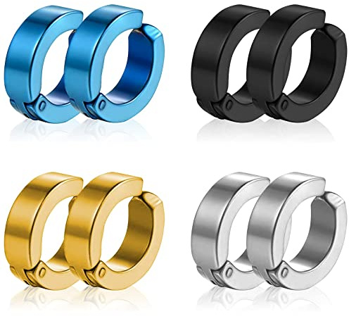 Liuxn 8 Stück Non-Pierced Ohrringe Ohrklemmen Falsch Ohr Hoop für Herren und Damen, Edelstahl, 4 Farben…