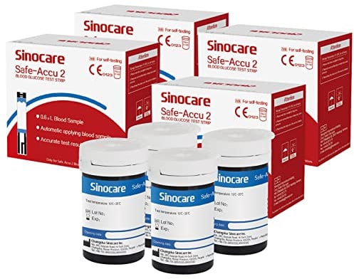 Sinocare Safe-Accu2 Blutzuckermessgerät mit 100 Teststreifen und 100 Lanzetten: Klinisch validiert, schmerzfrei, mit Alarmfunktion und mg/dL-Messung (Safe-Accu2 Messgerät Set 100)