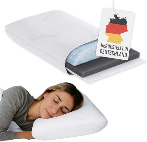 Frankenschaum Nackenstützkissen 60x30 cm - ergonomisches HWS-Kissen aus Gelschaum & Memory Foam mit anpassbarer Höhe & Härte - ideal für Seitenschläfer - inklusive weichem Cashmere-Bezug