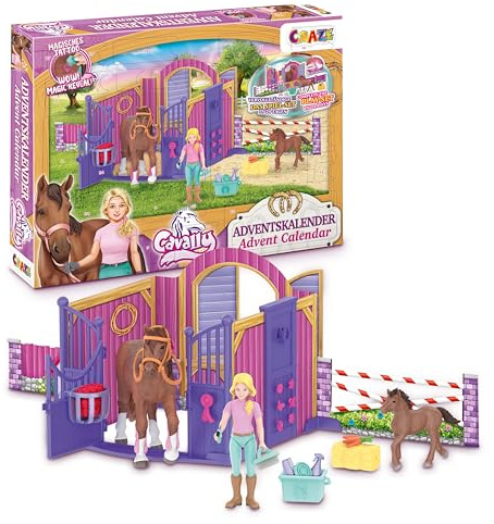 CRAZE Cavally Adventskalender 2026 Kinder – Pferde Spielset mit 24 Türchen | Für Mädchen: Pferd, Fohlen, Stall, Reiterfigur & magische Farbwechsel-Funktion – 24 hochwertige Überraschungen