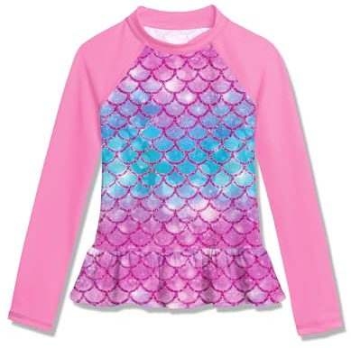 BesserBay Mädchen UV Shirt UPF 50+ Raglanärmel Schwimmshirt mit Rüschensaum 110-160
