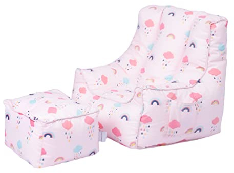 Ready Steady Bed Kindersitzsack, bequem und ergonomisch mit Fußstütze Regenbogen-Motiv
