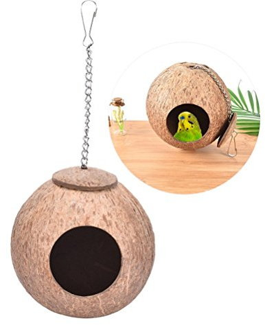 Natürliches Kokosnuss-Vogelnest, Nest für Papagei, Sittiche, Nymphensittiche, Kanarienvogel, Finken, Tauben, für den Käfig für Hamster, Ratten, Rennmäuse, Mäuse, Nahrungszufuhr-Spielzeug
