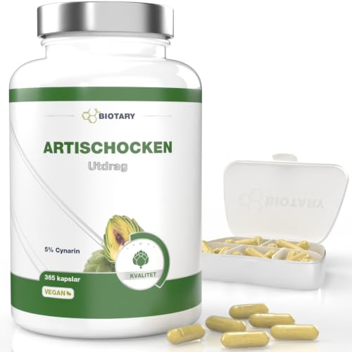 Artischockenextrakt 365 Kapseln 2400 mg 30:1 120 mg Cynarin 100% vegan | Tagesportion entsprechend 72000 mg Artischocke inklusive Pillenbox 3 Monate Vorrat geprüfte Qualität