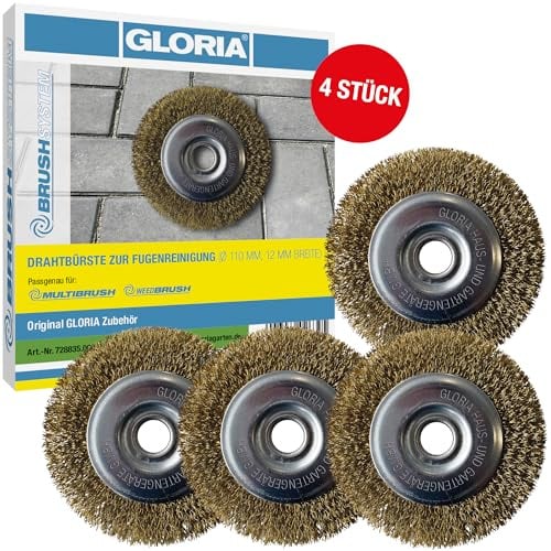 GLORIA Stahldraht-Fugenbürste 4er Set | Ersatzbürste MultiBrush, WeedBrush | Originalzubehör | Drahtbürste für elektrische Fugenreiniger | Zur Unkrautentfernung & Fugenreinigung | Ø 11 cm | 4 Stück