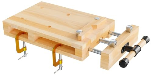 Wiltec Tragbare Hobelbank 45,5x28x7 cm & Schraubstock Mini-Werkbank aus Buchenholz Mobil Tragbar für Klemmen Hobeln