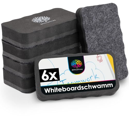 OfficeTree 6 x Whiteboard Schwamm Magnetisch - Schwarz - Whiteboard Reiniger entfernt Schrift und Zeichnungen - Schwamm - Tafelwischer - Magnetschwamm