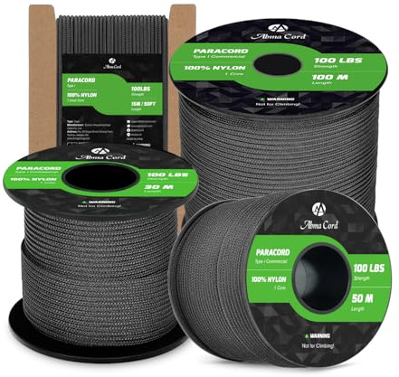 Abma Cord Paracord 2mm 30m 100% Nylon Seil Typ I Schnur mit 1 Kern Allzweckseil - Max. 45kg (100lbs) - Schwarz