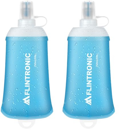 flintronic TPU Faltbarer Trinkflaschen, 2PCS Soft Flask, BPA-Frei, Sportflasche für Trinkrucksack, Fahrrad, Wandern,Joggen,Camping und Klettern (250ml, Hellblau)