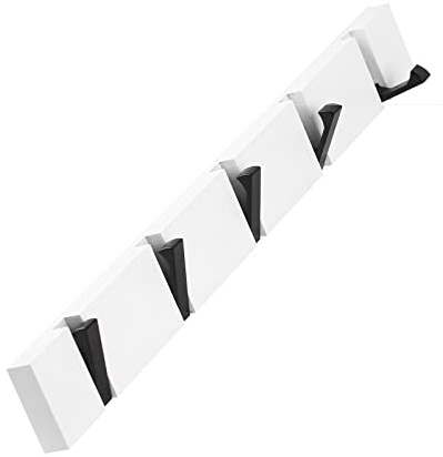 YunNasi Hakenleiste mit 5 Haken Kleiderhaken Wand Garderobenhaken 42cm | Weiß,Garderobenleiste,Klappbarer Haken, Montage ohne Bohren,für Jacken Mäntel Schals Hüten Handtaschen