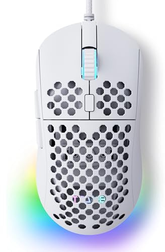 Dierya ×TMKB M1SE Gaming Maus mit 12800 DPI Optischer Sensor,Gaming Mouse 6 Programmierbare Tasten,Anpassbares RGB,Ergonomische PC Mouse-Weiß