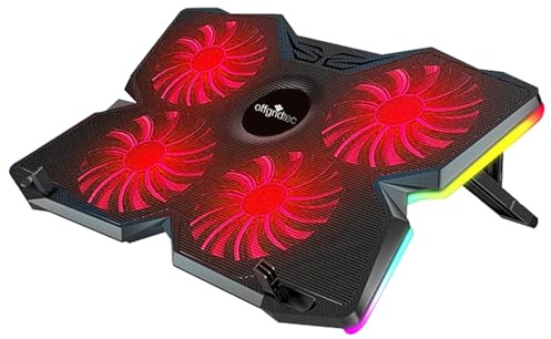 Offgridtec Laptop-Kühler K25 Pro, belüfteter Ständer, 4 leise Lüfter (rot) | 1100 U/min Lüfter, 2 USB-Anschlüsse, höhenverstellbar, ergonomisches Design für Gaming-Konsolen & Laptops 10–17 Zoll