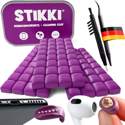 STIKKI Reinigungsknete Handy & Kopfhörer - Reinigungsset für Lautsprecher, Ladebuchse Reiniger UVM - Rückstandsfreie Reinigung schwer erreichbarer Stellen, Kompatibel mit Airpods, iPhone & mehr