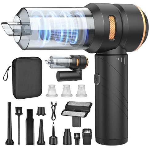 Fwiull Handstaubsauger Kabellos, 18000Pa 4in1 Akku Autostaubsauger | 200000 U/min Bürstenloser Motor Mini Staubsauger, 3 Stufen Saugstärke für Auto, Haus, Tierhaare, Ladegerät, Silber