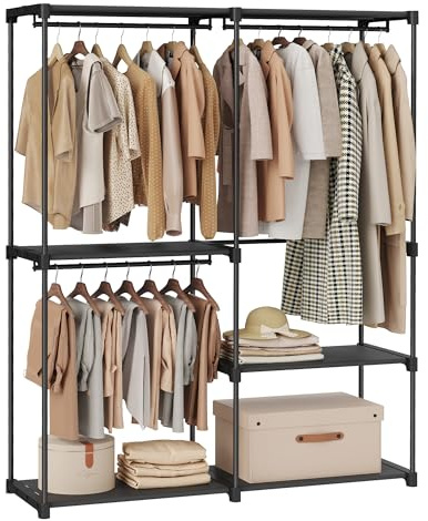 SONGMICS Kleiderschrank offen, Kleiderständer, Kleiderstange, Garderobe, 3 Hängefächer, viel Platz, für Schlafzimmer, Wohnzimmer, 138 x 43 x 182 cm, tintenschwarz RYG025B02