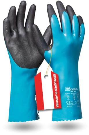 Gebol Grip Tech, 1 Paar Chemikalienbeständige Nitrilhandschuhe, Nitril-PVC-Mischung, Putzhandschuhe für Industrie & Werkstatt, Nylon-Futter, für Herren, Gr. XL/10