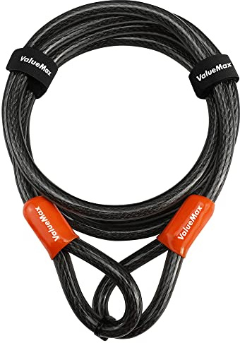 ValueMax Schlaufenkabel 2m, Sicherheitskabel Stahlseil mit Kunststoff ummantelt, Sicherung für Fahrrad/Motorrad/Ebike, 12mm stark, schwarz, 213cm
