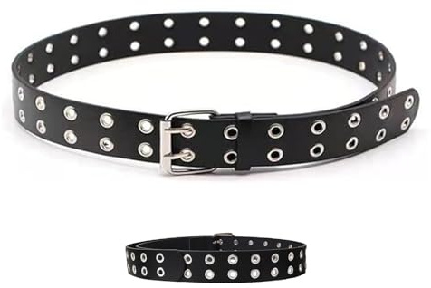 ChAusa Nietengürtel Punk Gürtel, Nietengürtel Damen und Herren Doppelloch | Damen und Herren Schwarz Ledergürtel Hip Hop Rock Gürtel für Oder Gothic Outfits Punk Style Cosplay Hip Hop Rock (110cm)