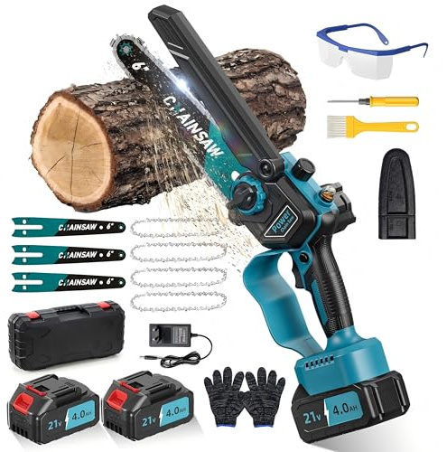 Mini Kettensäge mit Akku 8000mAh, Akku kettensäge 6 Zoll Bürstenlose, Astsäge Akku mit Automatischer Öler, 2 Akku 4000mAh, Handkettensäge Akku Säge Kompatibel mit Makita 18V Akku für Holzschneidenz