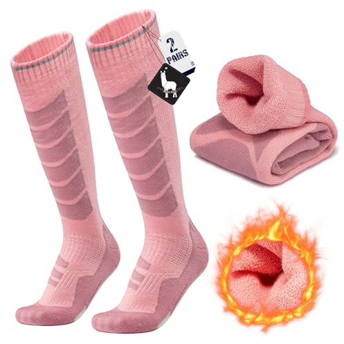 ineepor Alpaka Skisocken Herren Damen Thermosocken Kniestrümpfe 2 Paar Wolle Snowboard Socken Dicke Winter Warme Outdoor Sportsocken Kompressionsstrümpfe Extra Kissen Schweißabsorbierend Atmungsaktiv